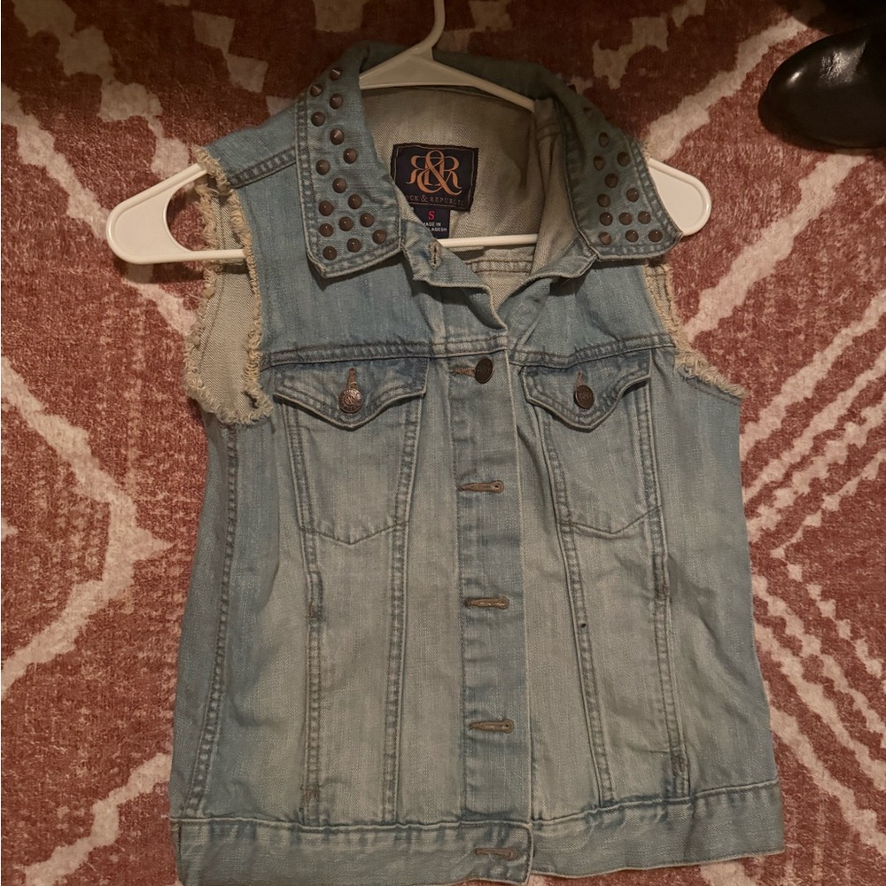 Rock & Republic Light Blue Studded Denim Vest